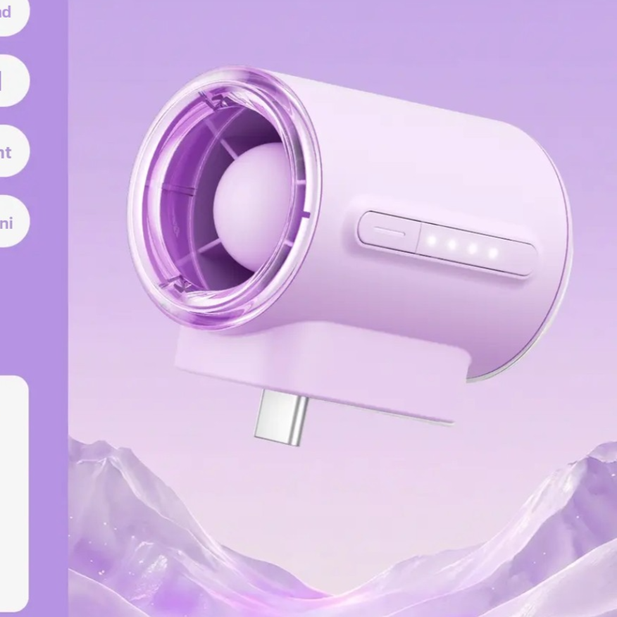 TurboWind™USB充電式 ミニポータブルデスクファン 4段階風量調節