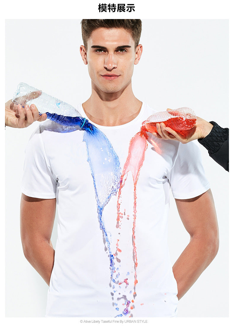 Clearance Ice Silk Mesh T-shirt Men's Short Sleeve Breathable Sports Quick Dry Clothes Black Technology Nano Waterproof and Anti-fouling Waterproof