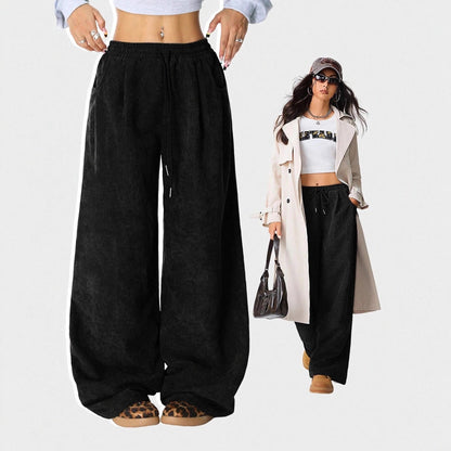 Looza™レディースドローストリングワイドパンツ｜ハイウエスト・5カラー展開