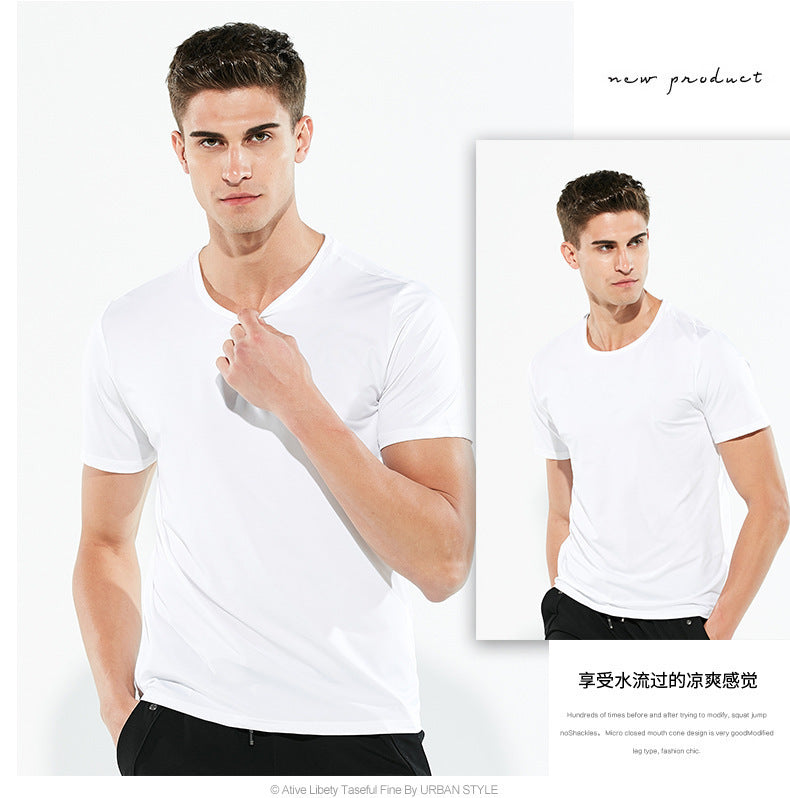 Clearance Ice Silk Mesh T-shirt Men's Short Sleeve Breathable Sports Quick Dry Clothes Black Technology Nano Waterproof and Anti-fouling Waterproof