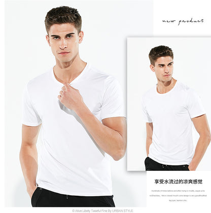 Clearance Ice Silk Mesh T-shirt Men's Short Sleeve Breathable Sports Quick Dry Clothes Black Technology Nano Waterproof and Anti-fouling Waterproof